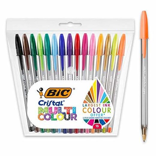 BIC Cristal Multicolour - Pack de 15 unidades, bolígrafos de punta ancha