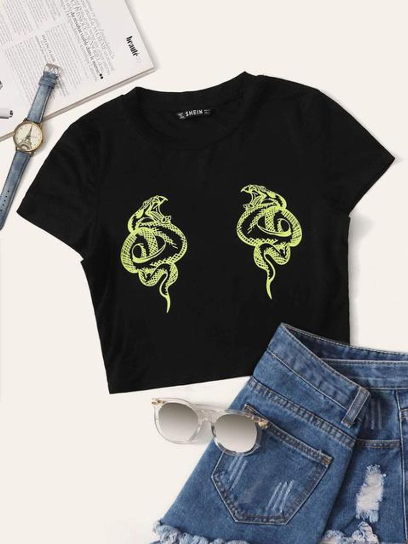 Social Top Corto Con Estampado De Serpiente De Manga De Casquillo