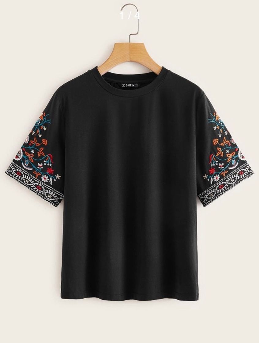 Social Top De Manga Con Bordado De Flor