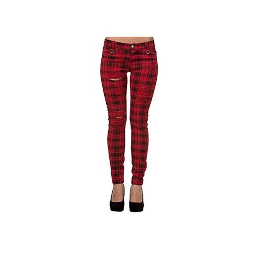 Banned Apparel Red Move On Up Gothic Punk Skinny Jeans Trousers Red Tartan