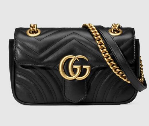 Black Leather GG Marmont Matelassé Mini Bag Spring Closure