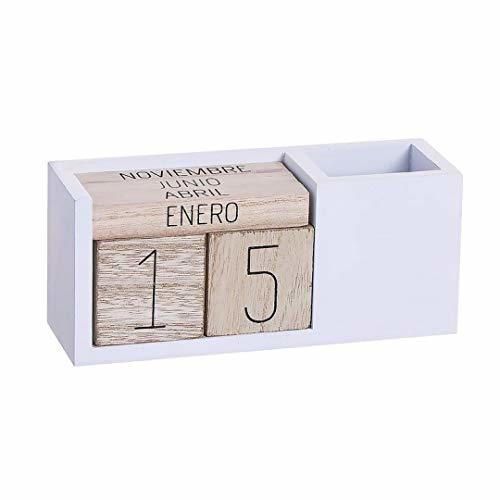 Calendario madera vintage con lapicero natural blanco 18