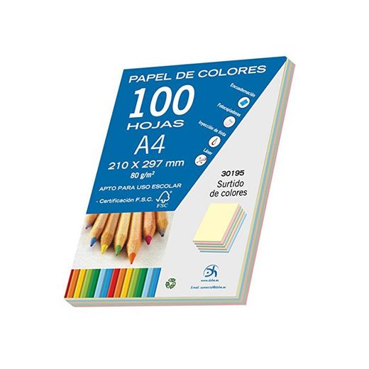 Dohe- Pack de 100 papeles A4, 80 g, multicolor pastel, Color surtido