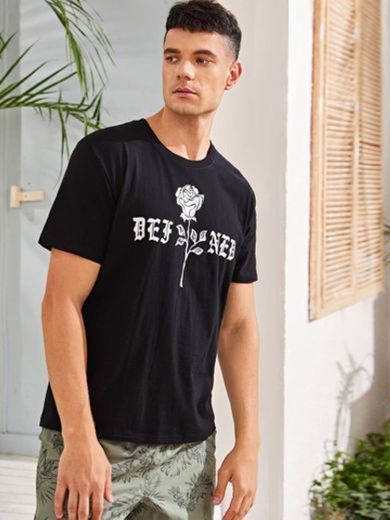 Tops de hombres Floral Negro Casual