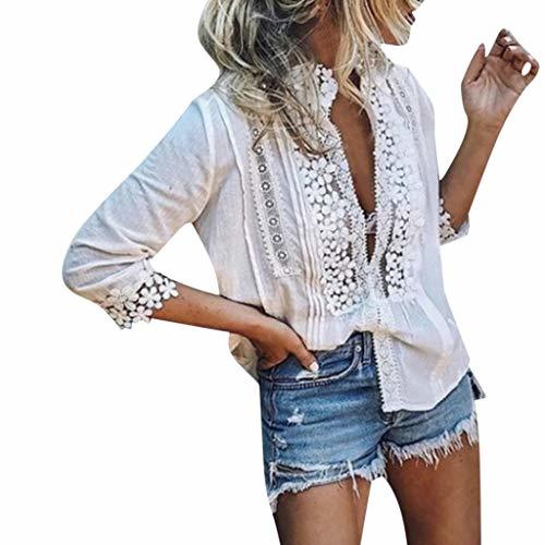 Social Blusa Mujer Encaje Manga Larga Tops de Encaje de Color sólido de