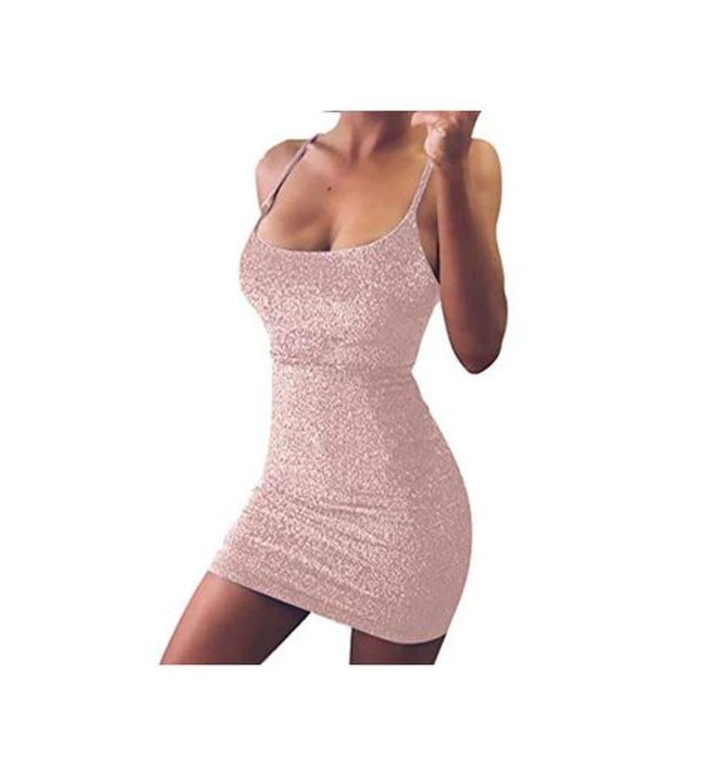 Naliha Vestido De Fiesta Sexy con Correa De Espagueti y Glitter Club