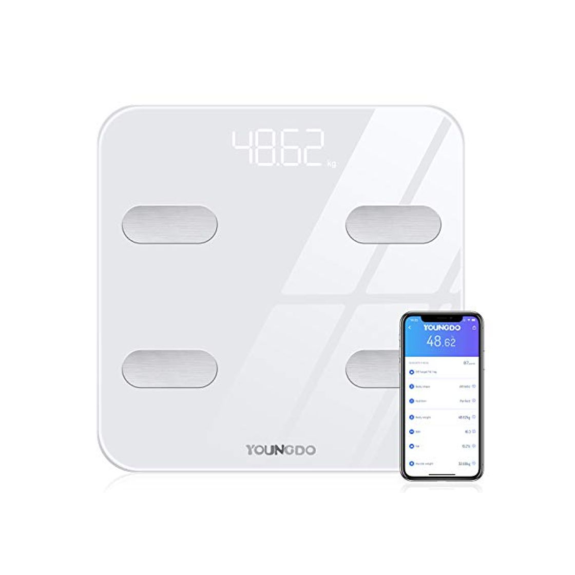 Social Báscula Grasa Corporal, YOUNGDO Báscula de Baño Bluetooth hasta 180 kg con