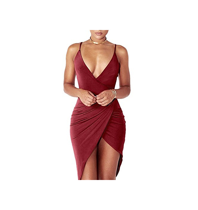 Product DRESHOW Women's Sexy Deep V Neck Sleeveless Spaghetti Strap Bodycon Wrap Dress