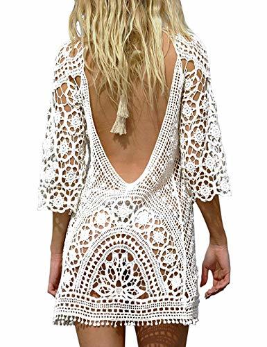 Social Vestido de Playa,Bikini Cover Up,Mujeres Bikini Encubrir,Sexy Hueco de Encaje,V-Cuello,One Size
