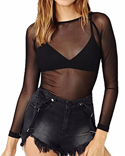 Product ZANZEA Mujer Camiseta Blusa Transparente Mangas Largas Elegante Moda Oficina Casual negro-280882