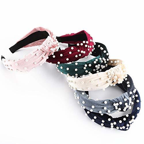 Beauty Diademas De Perlas- 6Pcs Makone Top Knot Velvet Headband Con Pearl Elastic