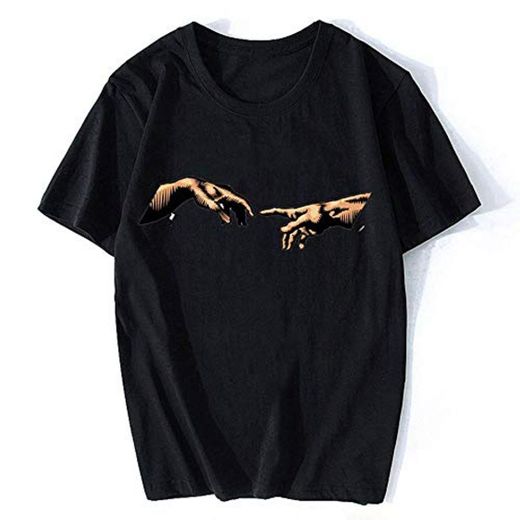 Michelangelo Hands Camiseta T Shirt Ulzzang Vintage Mujer-Men Aesthetic Tshirt 90s T-Shirt