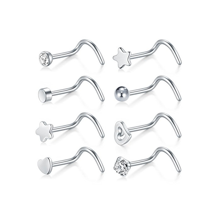Social Briana Williams 20G 8 Unids Nose Screw Studs Anillo de Acero Inoxidable
