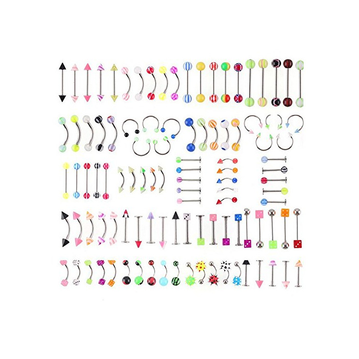 Social Anself - 105 Unidades Piercings de Lengua Nariz Labio Cejas Cuerpo, Acero