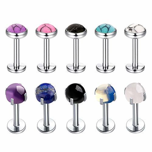 Social Mayhoop 10Piezas 16G Piercing Oreja Tragus Labio Acero quirúrgico Piedra de la