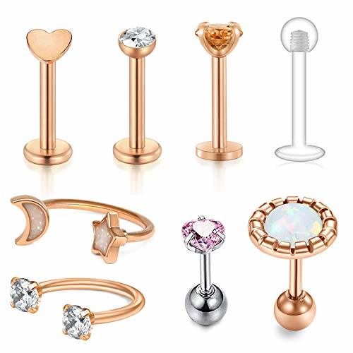 Social AceFun 8 Piezas Anillos de Labios Cartílago Pendientes Tragus Oreja 16G Acero