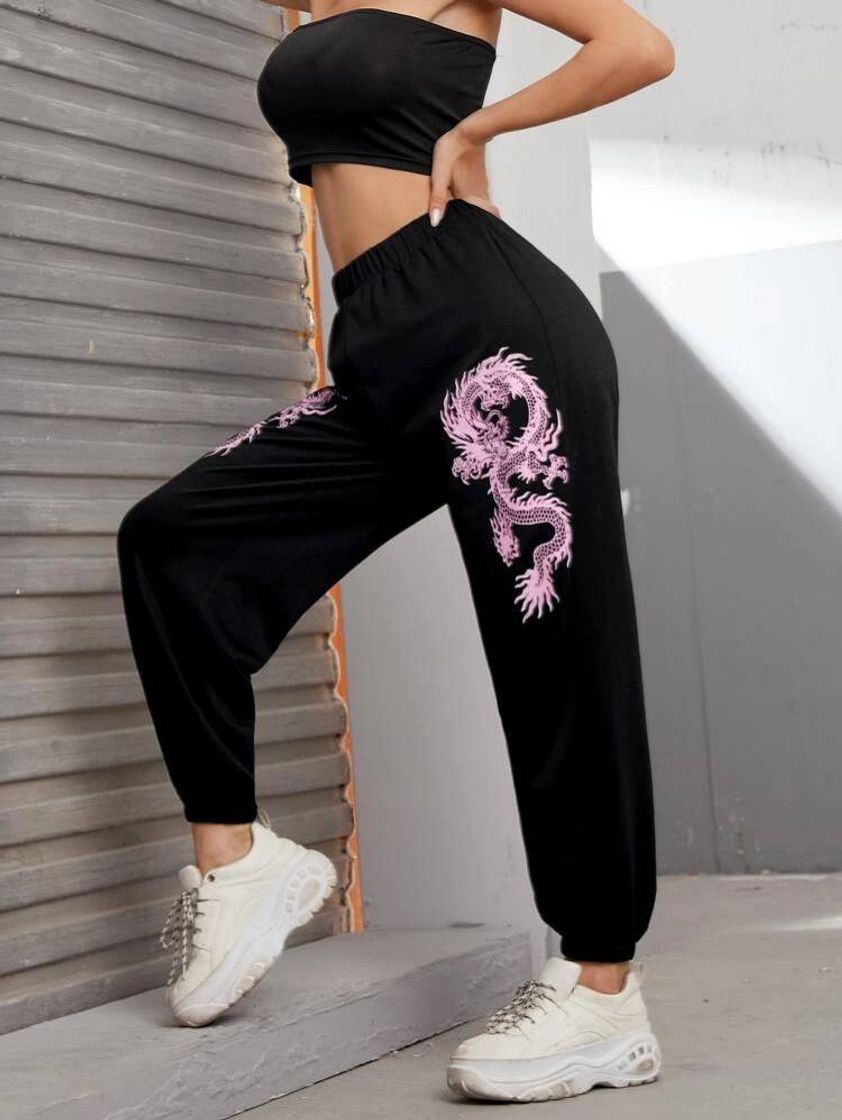 Moda Pantalón deportivo con estampado de dragón 