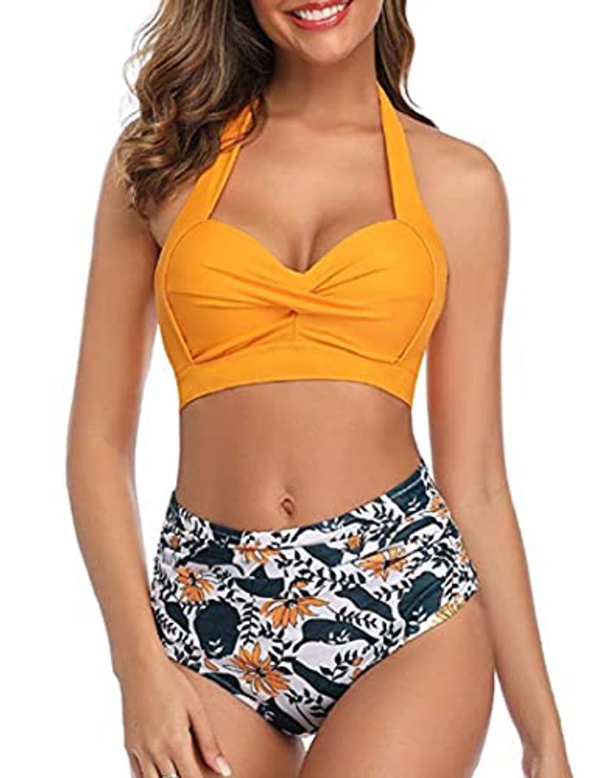 Fashion CMTOP Bikini Mujer 2021 Push up Cuello Halter Conjuntos de Bikinis Dividido Traje de Baño de Dos Piezas Sexy Bikinis Sujetador con Relleno Cintura Alta Biquini Braguitas Verano