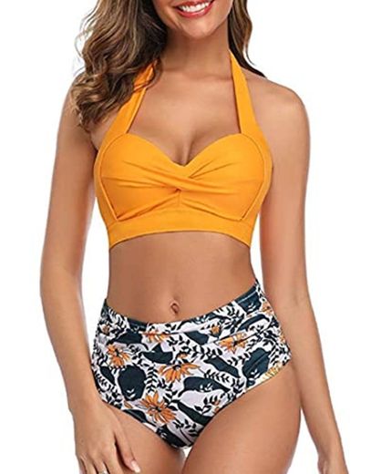 CMTOP Bikini Mujer 2021 Push up Cuello Halter Conjuntos de Bikinis Dividido Traje de Baño de Dos Piezas Sexy Bikinis Sujetador con Relleno Cintura Alta Biquini Braguitas Verano