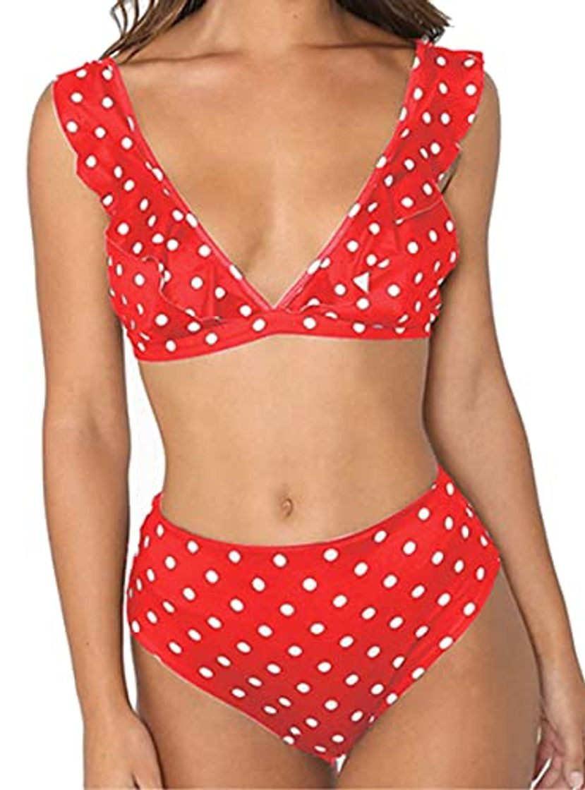 Fashion JFAN Mujer Traje de Baño Bikini Punto de Onda Ruffle Conjunto de