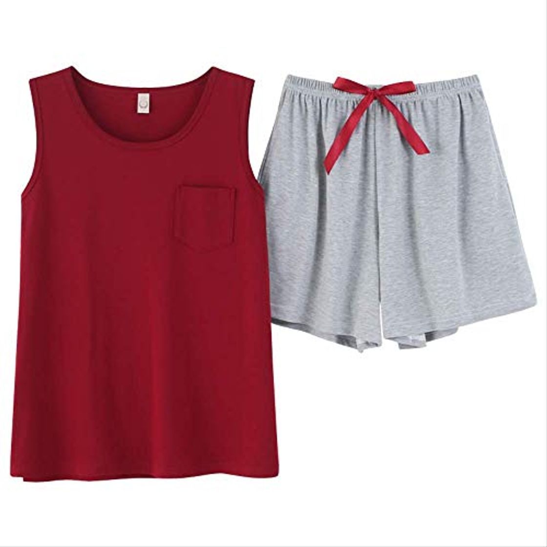Social Conjunto de Pantalones Cortos y Top sólidos Mujeres Ropa de Dormir Cami Pijamas de algodón de Verano Señoras Pijama Femme Ropa de hogar para Mujeres Grandes XXL