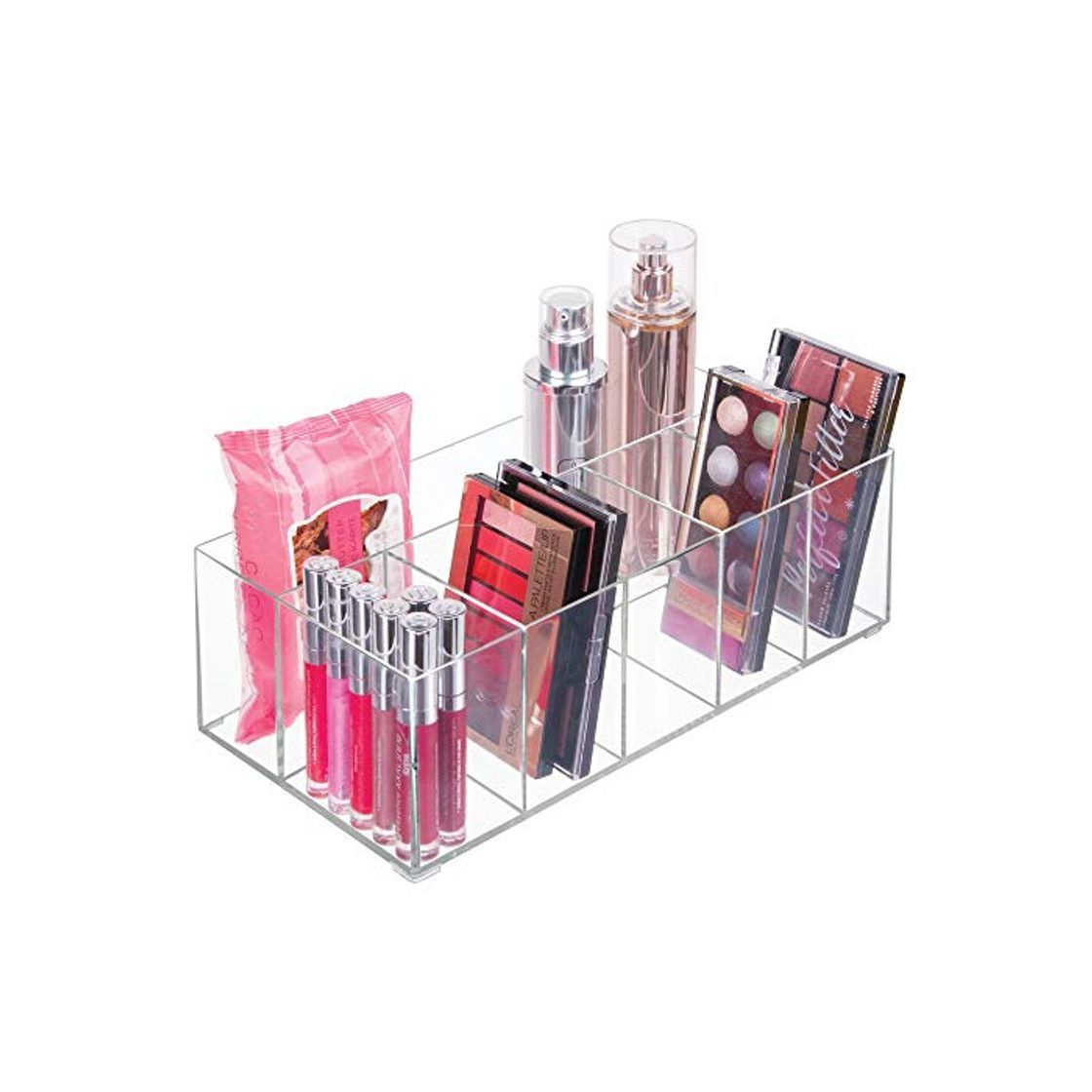 Product mDesign Organizador de maquillaje – Caja transparente con 6 compartimentos - Ideal