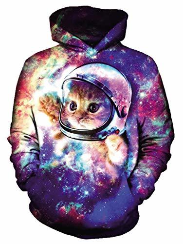 chicolife Unisex Realista 3D Digital Gato Astronauta impresión Sudadera con Capucha con
