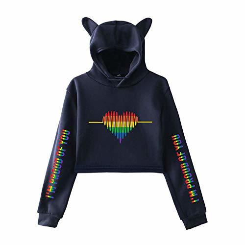 LGBT Sudadera con Capucha y Orejas de Gato Crop Top Manga Larga