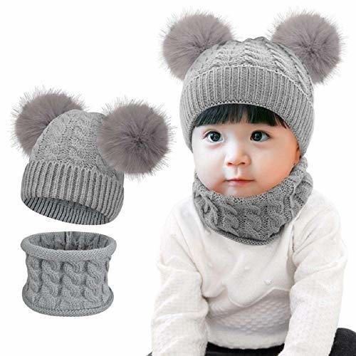 Tuopuda Sombrero para Niños Y Niñas Bufanda Conjunto Slouchy Invierno Grueso Bebe