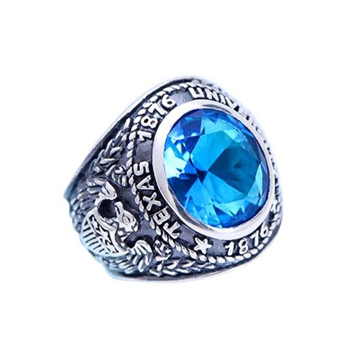 ForFox Anillo de Cristal Azul Joyas con águila Plata de Ley 925 Vintage para Hombres Mujeres Talla 19