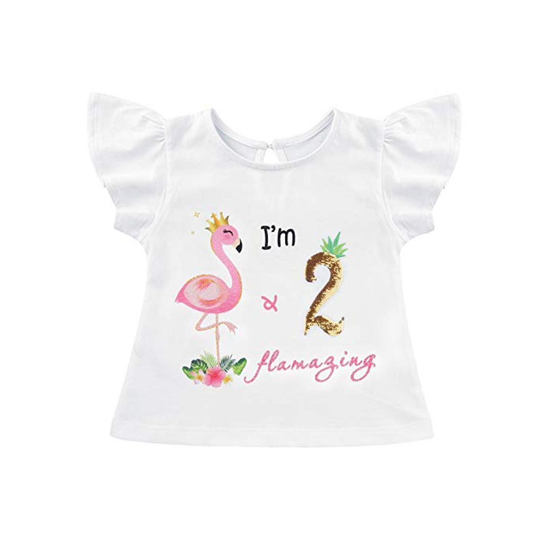 Social AMZTM Camiseta Cumpleaños Bebé Niña - Flamenco 2do Cumpleaño Fiesta Manga Corta