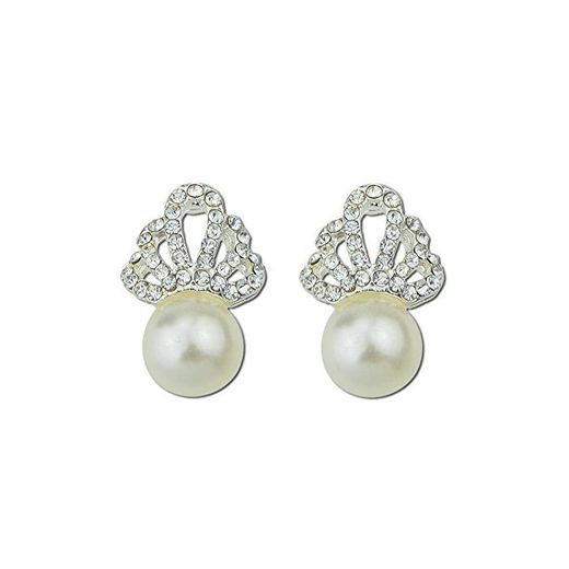 Feelontop® Big Pearl Brincos Stud Pendientes de boda Diseño de corona real