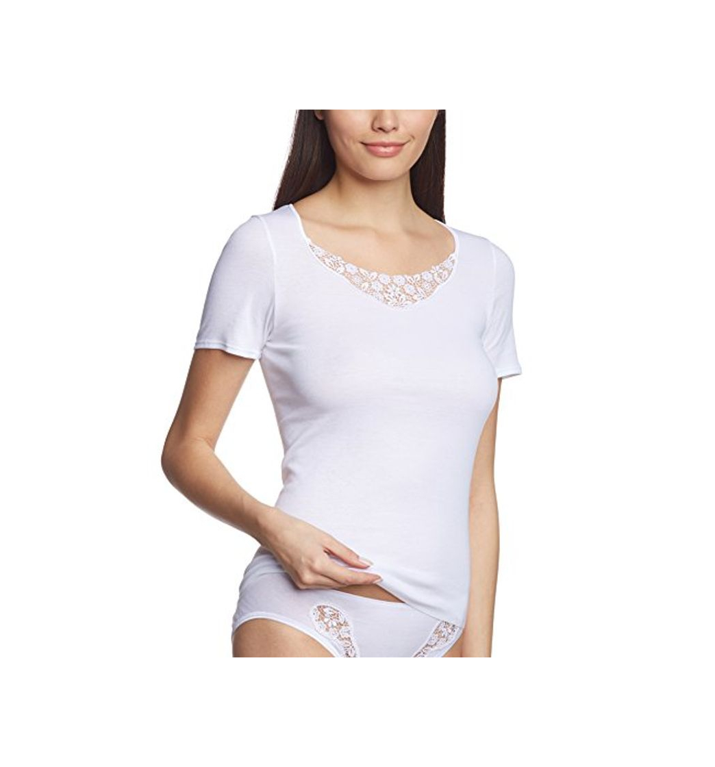 Fashion Calida Top Kurzarm Feminin Sense Camiseta Interior, Blanco