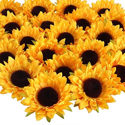Social HUAESIN 24Pcs Cabeza de Flores Artificiales Girasoles Decoracion 9cm Girasol Artificial Margarita