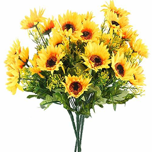 Social HUAESIN 4Pcs Girasoles Artificiales Decoracion 32cm Arbusto Artificiales Amarillo Flor Artificial Girasol