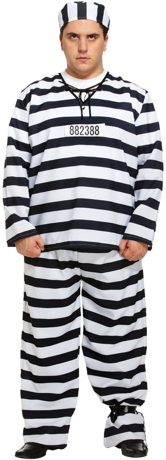 Place Disfraz Prisionero Rayas Blancas y Negras Mens Black and White Prisoner Convict