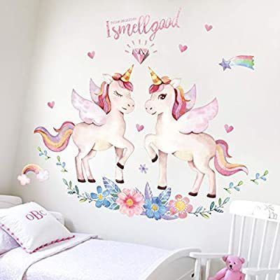 Decoración infantil de pared, unicornio impresión bling estrellas eliminación arte pegatinas DIY