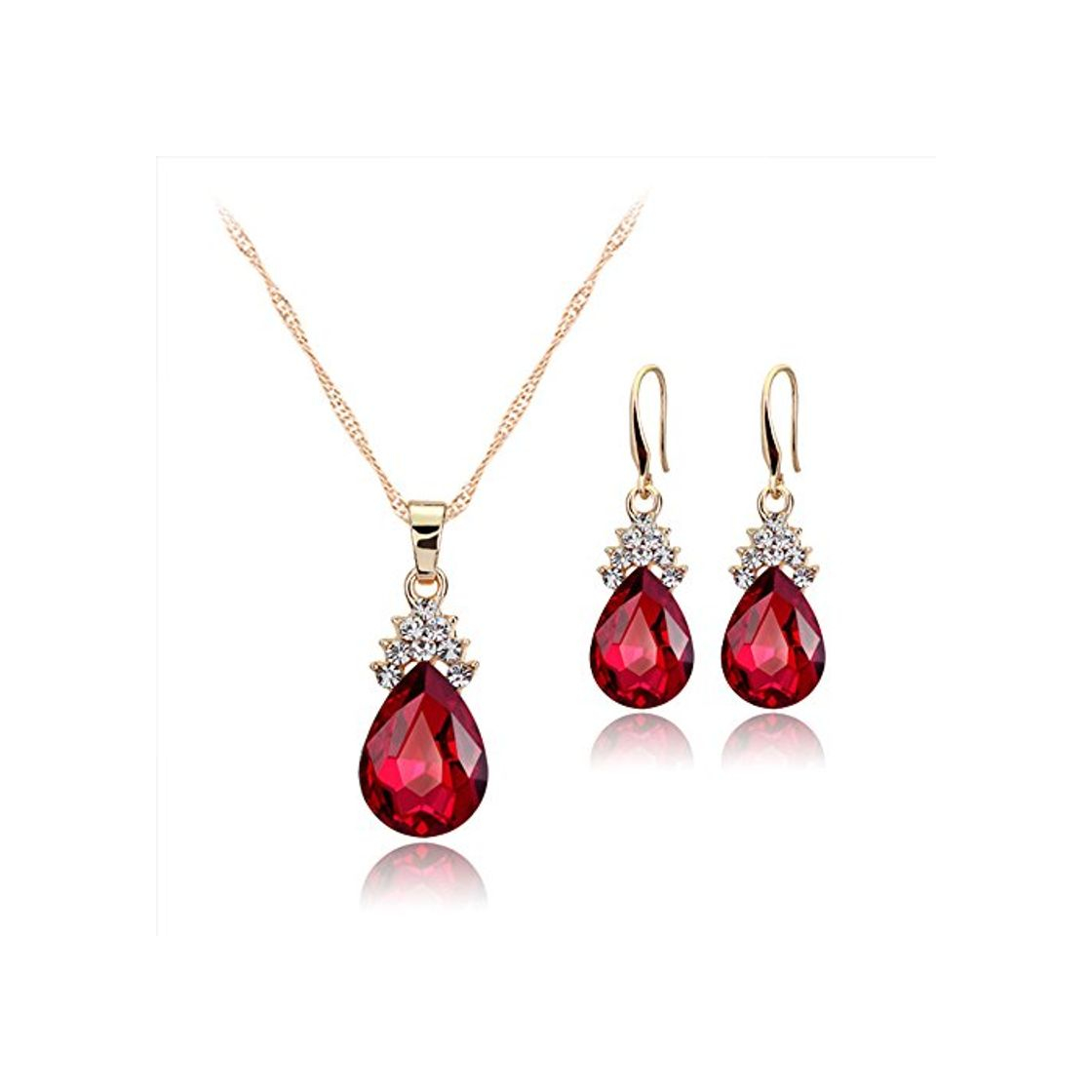 Social Hanie colgante gancho pendientes joyas conjunto oro tono pera color rojo cristal