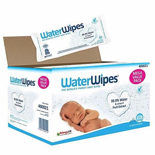 WaterWipes Toallitas para Pieles Sensible de Bebé, 12 paquetes x 60 toallitas