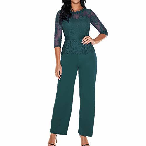 Social Lover-Beauty Mono Largo Casual Manga Larga Otoño Encaje Hueco Flounce Pantalones Piernas