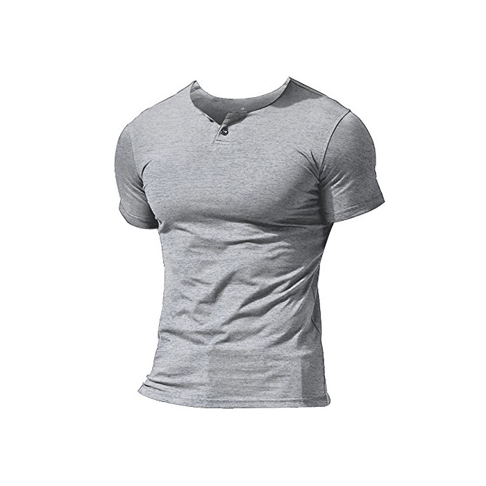 Producto Hombres Casual Manga Corta Camiseta Soltero Botón Abertura Llano v Cuello Camisas