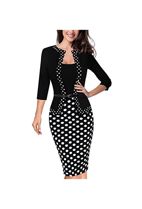 Social HOMEYEE de Mujeres Retro de 3/4 de la Manga Vestido lápiz Usar