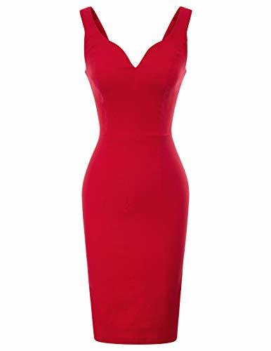 Social GRACE KARIN Mujer Vestido Vintage Cuello V para Cóctel Fiesta Rojo S