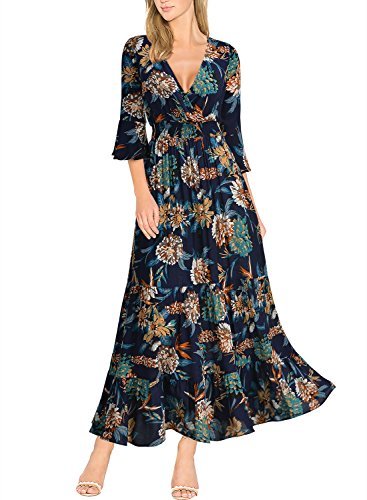 Social Miusol Casual Floral Impresión Vestido de Playa para Mujer Azul Oscuro Medium