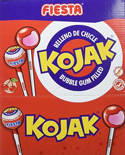 Social Fiesta Kojak Caramelo con Palo Relleno de Chicle Sabor Cereza