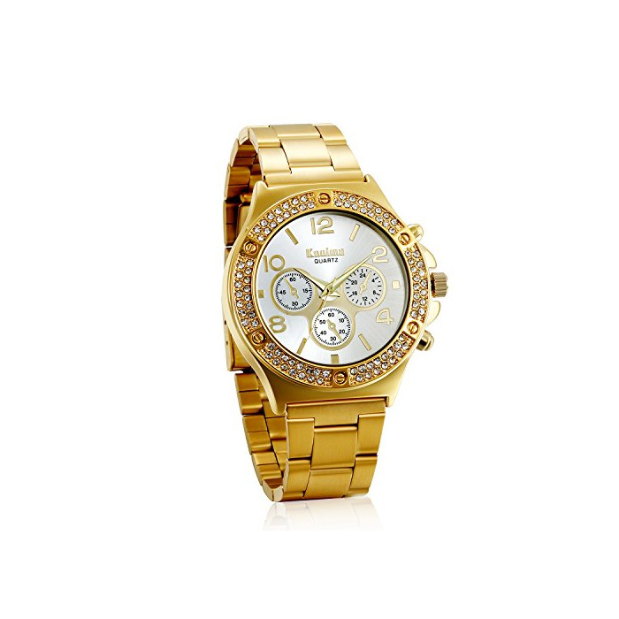 Avaner Reloj Dorado de Esfera Dorada Dial con Diamantes de Imitación Brillantes