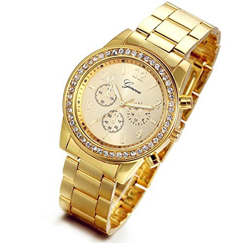 Lugares Lancardo Reloj Analógico Lujoso con Bisel de Diamantes Artificiales Brillantes Pulsera Electrónico