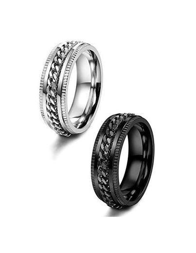 Besteel 2Piezas Acero Inoxidable Anillo con Cadena para Hombre Mujer Unisex Anillo