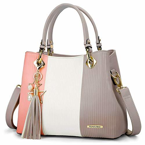 Social Pomelo Best Bolsos de Mujer, Bolso Señora Tote Multicolor Rayas PU Cuero