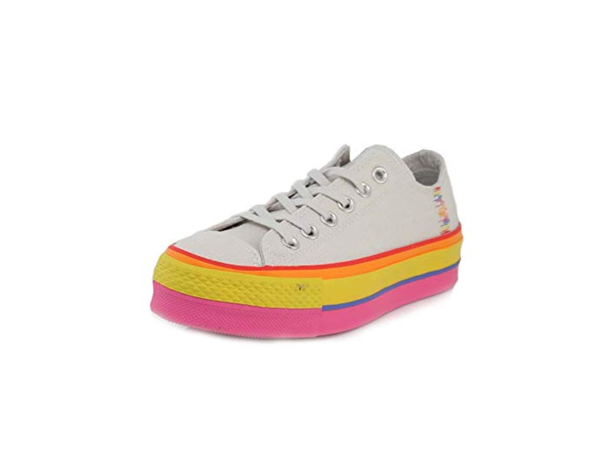 Fashion Converse Chuck Taylor All Star Lift Rainbow Mujer Blanco Ox Zapatillas-UK 7